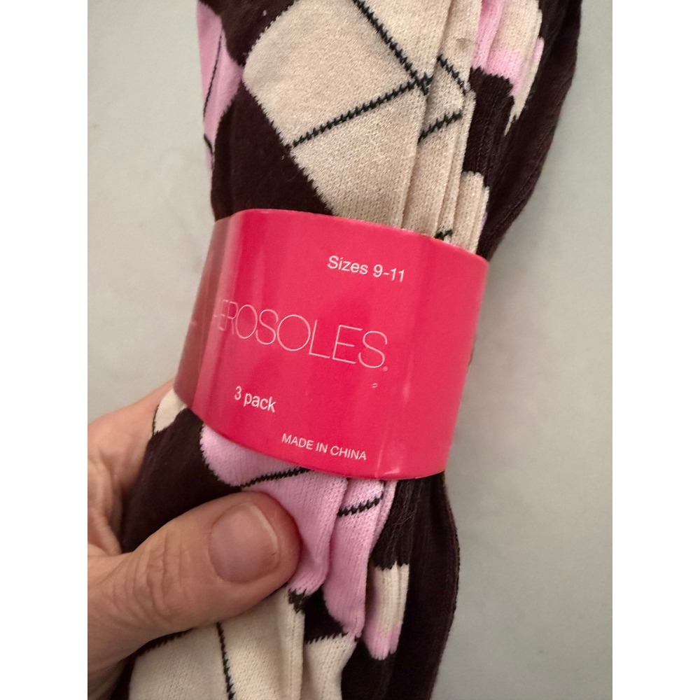 Aerosoles Women Argyle Crew Socks 3 Pack Brown Pink Tan Cotton Blend New - Picture 4 of 4